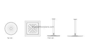 ceiling mounted shower autocad drawing, plan and elevation 2d views, dwg file free for download