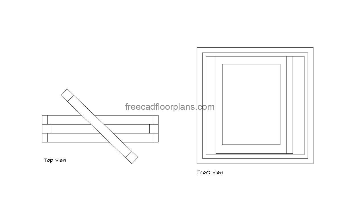 center pivot window autocad drawing, plan and elevation 2d views, dwg file free for download
