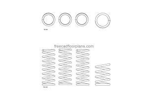 coil springs autocad drawing, plan and elevation 2d views, dwg file free for download