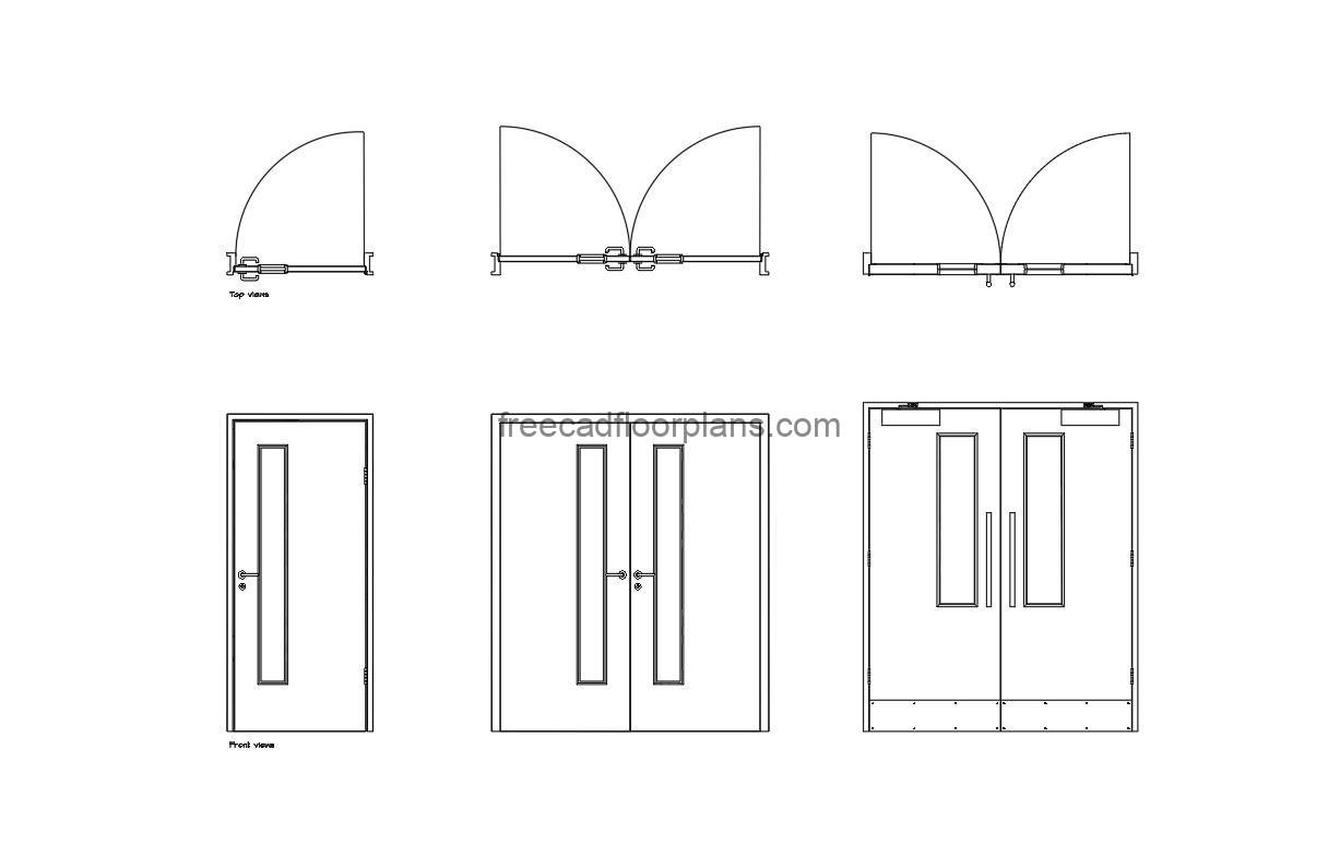 door with vision panel autocad drawing, plan and elevation 2d views, dwg file free for download
