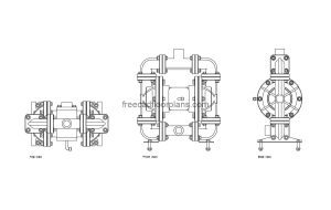 double diaphragm pump autocad drawing, plan and elevation 2d views, dwg file free for download