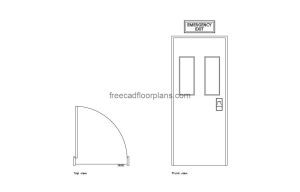 emergency exit door with sign autocad drawing, plan and elevation 2d views, dwg file free for download