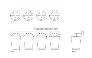 fire bucket rack autocad drawing, plan and elevation 2d views, dwg file free for download