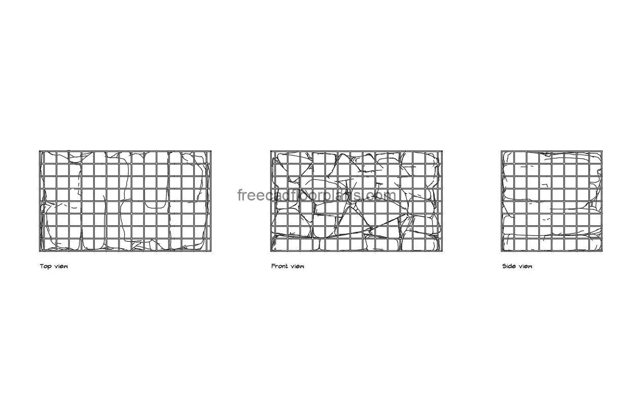 gabion wall autocad drawing, plan and elevation 2d views, dwg file free for download