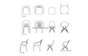 garden plastic chairs autocad drawing, plan and elevation 2d views dwg file free for download