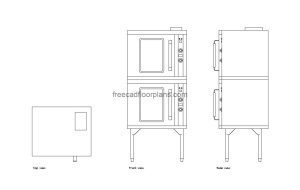 gas convection oven autocad drawing, plan and elevation 2d views, dwg file free for download