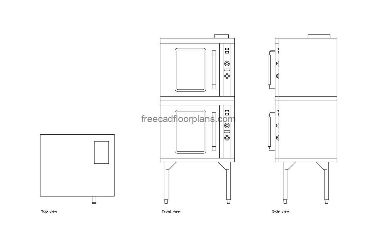 gas convection oven autocad drawing, plan and elevation 2d views, dwg file free for download