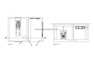 generator room autocad drawing, plan and elevation 2d views, dwg file free for download