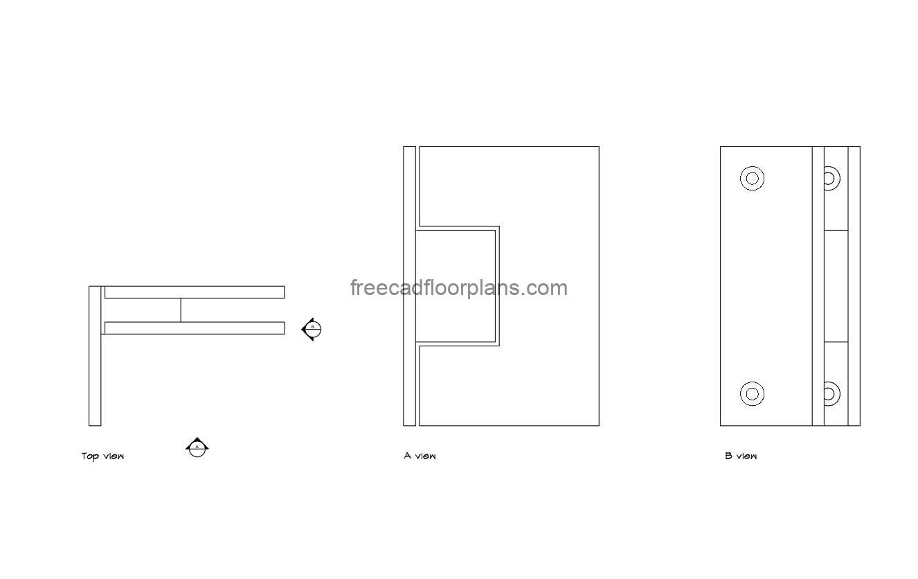 glass door hinge autocad drawing, plan and elevation 2d views, dwg file free for download