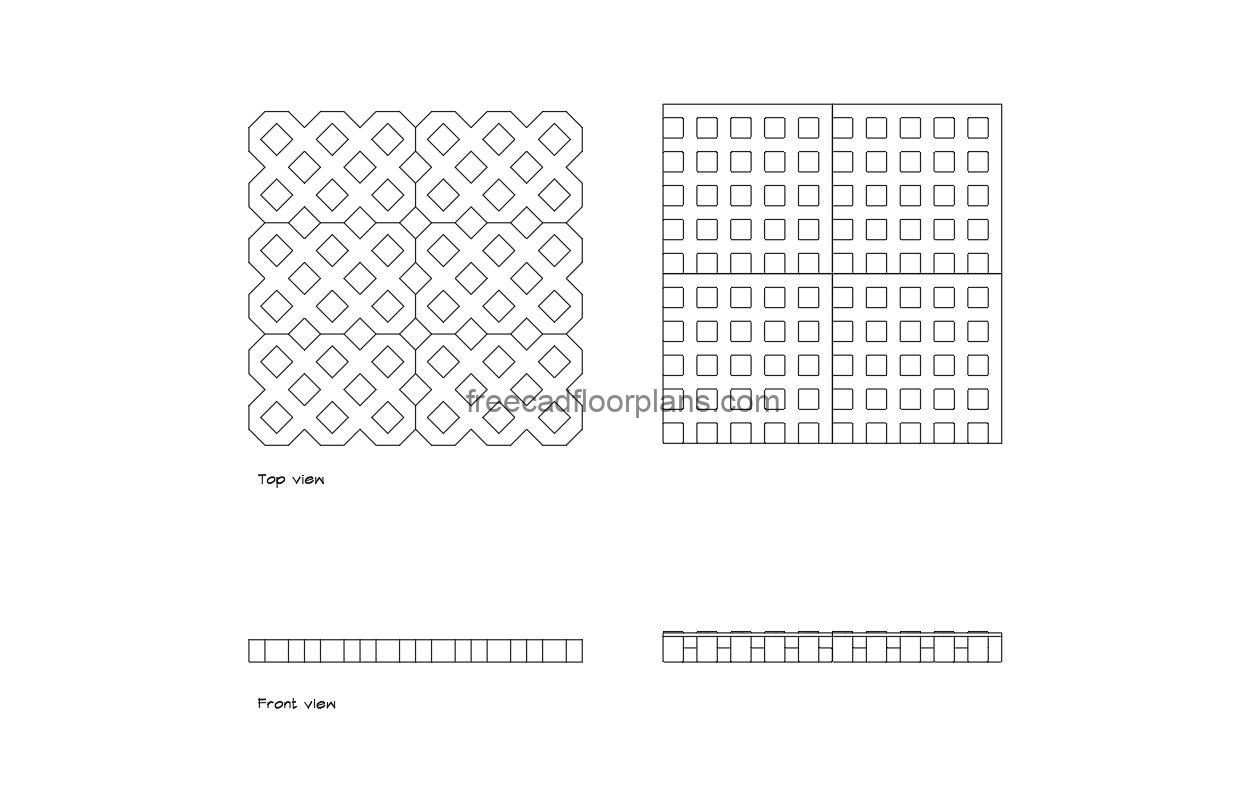 grass pavers autocad drawing, plan and elevation 2d views, dwg file free for download