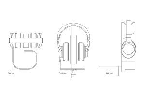 headphone with stand autocad drawing, plan and elevation 2d views, dwg file free for download