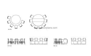 hotel round table autocad drawing, plan and elevation 2d views, dwg file free for download
