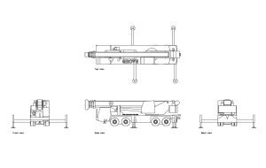 hydraulic crane autocad drawing, plan and elevation 2d views, dwg file free for download