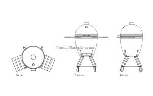 kamado charcoal grill autocad drawing, plan and elevation 2d views, dwg file free for download