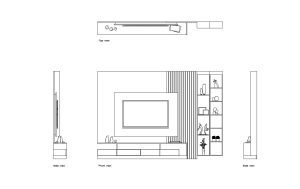 media wall autocad drawing, plan and elevation 2d views, dwg file free for download