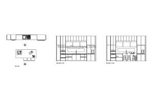 modular kitchen autocad drawing, plan and elevation 2d views, dwg file free for download