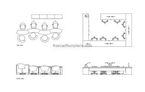 nail bar autocad drawing, plan and elevation 2d views, dwg file free for download