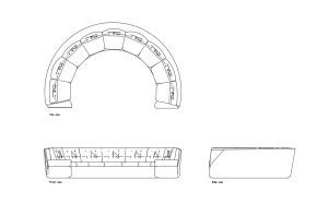oversized semi circular sofa autocad drawing, plan and elevation 2d views, dwg file free for download