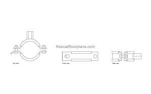 pipe clamp autocad drawing, plan and elevation 2d views, dwg file free for download