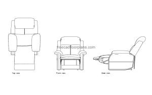 recliner armchair autocad drawing, plan and elevation 2d views, dwg file free for download