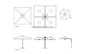 restaurant umbrellas autocad drawing, plan and elevation 2d views, dwg file free for download
