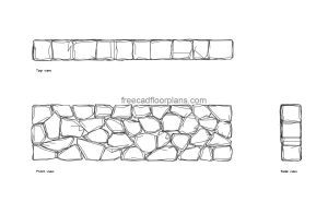 rock wall autocad drawing, plan and elevation 2d views, dwg file free for download