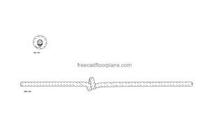 rope knot autocad drawing, plan and elevation 2d views, dwg file free for download