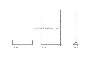 rope swing autocad drawing, plan and elevation 2d views, dwg file free for download