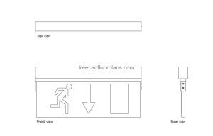 running man exit sign autocad drawing, plan and elevation 2d views, dwg file free for download