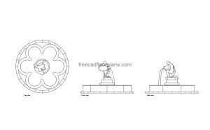 sculpture fountain autocad drawing, plan and elevation 2d views, dwg file free for download