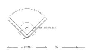softball field autocad drawing, plan and elevation 2d views, dwg file free for download
