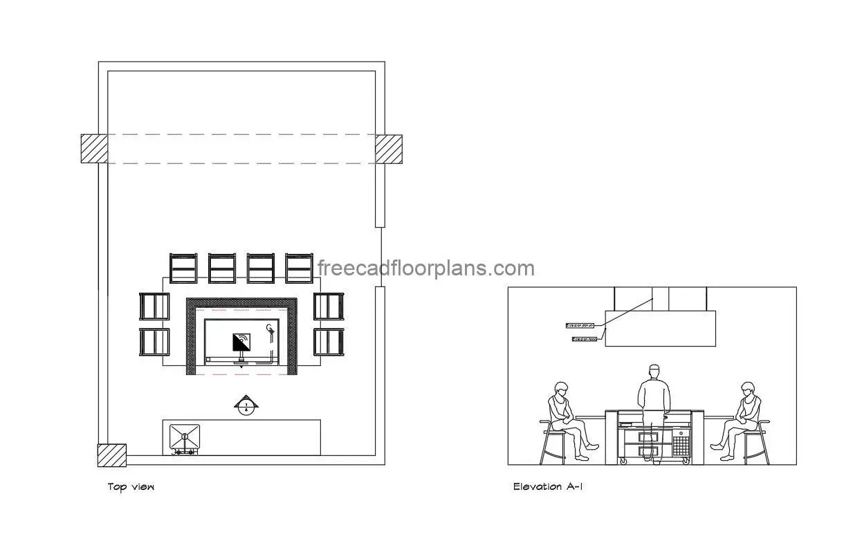 teppanyaki grill autocad drawing, plan and elevation 2d views, dwg file free for download