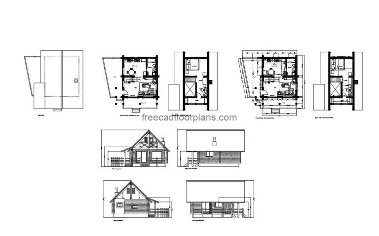 tiny log cabin in the woods plans pdf and dwg, file for download