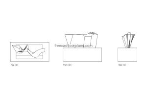 tissue box autocad drawing, plan and elevation 2d views, dwg file free for download