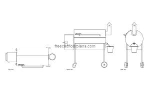 traeger smoker autocad drawing, plan and elevation 2d views, dwg file free for download