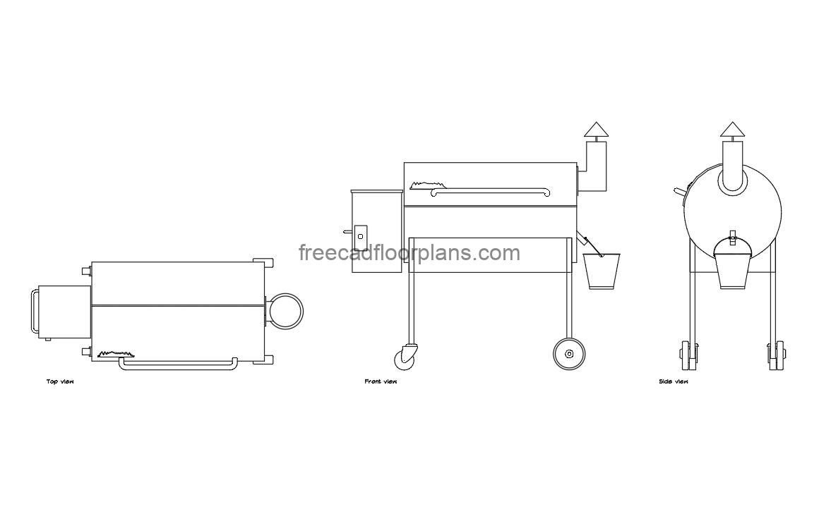 traeger smoker autocad drawing, plan and elevation 2d views, dwg file free for download