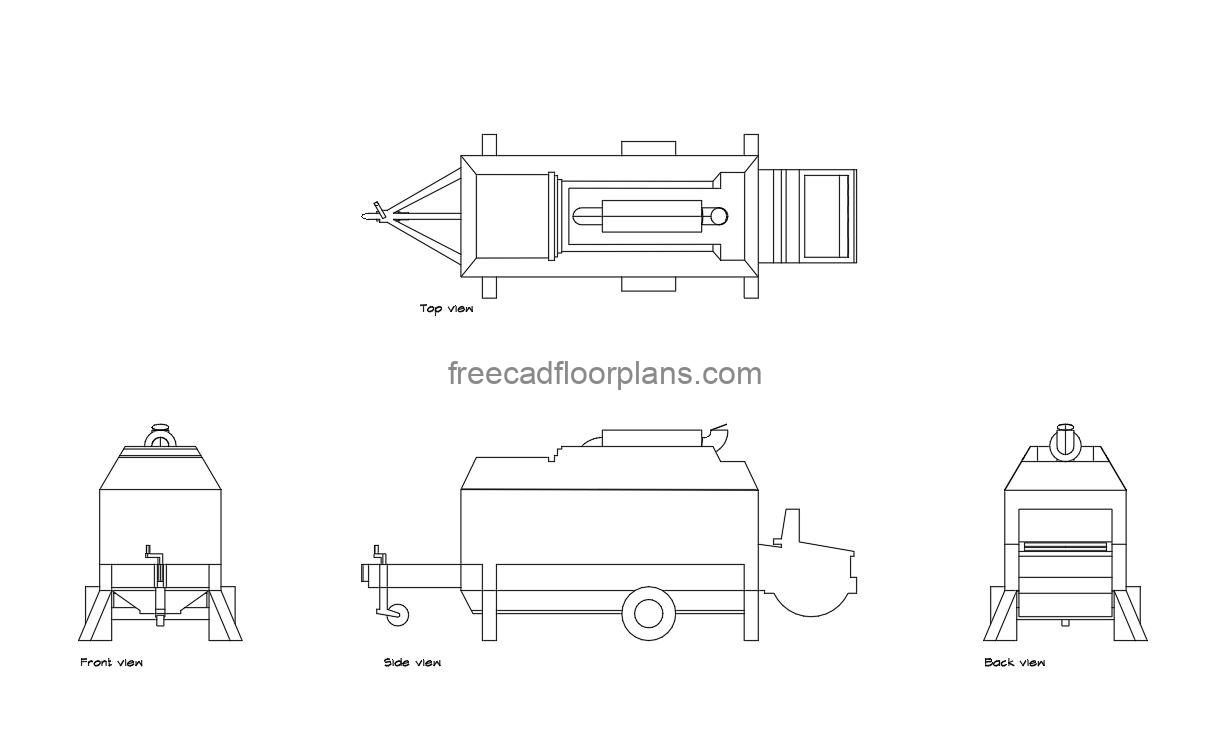 Trailer Mounted Concrete Pump - Free CAD Drawings