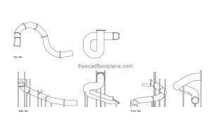tube slide autocad drawing, plan and elevation 2d views, dwg file free for download