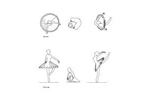 ballet dancers autocad drawing, plan and elevation 2d views, dwg file free for download