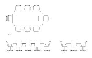 10 seater conference table autocad drawing, plan and elevation 2d views, dwg file free for download