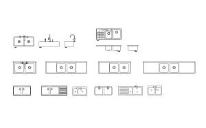 12 double sinks autocad drawing, plan and elevation 2d views, dwg file free for download