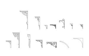 14 shelf brackets autocad drawing, plan and elevation 2d views, dwg file free for download