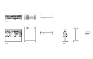 3 clothes hangers autocad drawing, plan and elevation 2d views, dwg file free for download