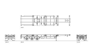 40 ft trailer autocad drawing, plan and elevation 2d views, dwg file free for download