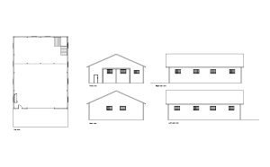 45x60 pole barn autocad drawing, plan and elevation 2d views, dwg file free for download