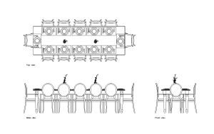 classic 12 seater dining table autocad drawing, plan and elevation 2d views, dwg file free for download