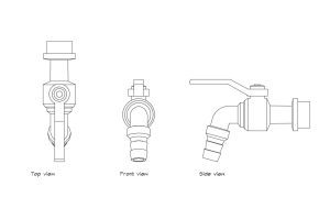 plumbing tap autocad drawing, plan and elevation 2d views, dwg file free for download