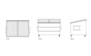 refuse bin autocad drawing, plan and elevation 2d views, dwg file free for download