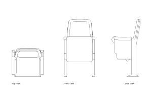 retractable stadium chair autocad drawing, plan and elevation 2d views, dwg file free for download