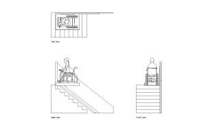 stair platform lift autocad drawing, plan and elevation 2d views, dwg file free for download